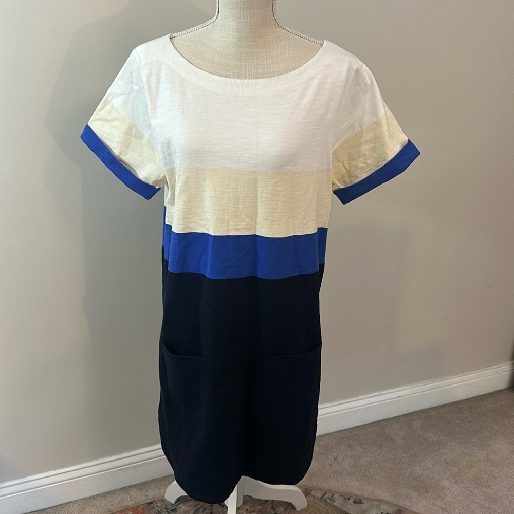 JCrew 100% Cotton Short Sleeve Color Block Dress Like New! - Picture 1 of 9